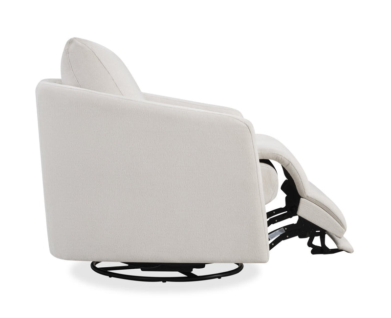 Cindy Crawford Home Aspen 33.5\" Fabric Swivel Power Reclining Chair with Power Footrest - Alabaster