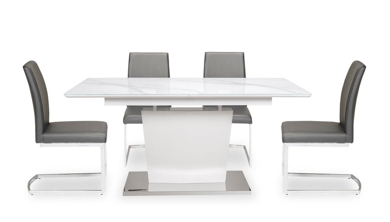 Naya 5pc Dining Package with 63-78.75\"W Extension Table & 4 Chairs - Faux White Marble & Grey