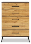 Silas Bedroom Chest of Drawers, 5-Drawer, 33\"W x 47.5\"H - Rustic Brown