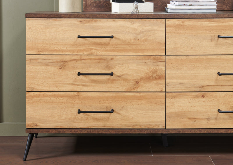 Silas Bedroom 6-Drawer Dresser, 64\"W x 33.4\"H - Rustic Brown