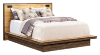 Silas Platform Bed with Headboard & Frame, LED, Rustic Brown - Queen Size 
