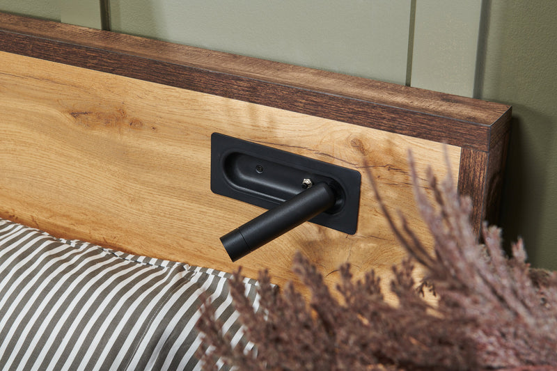 Silas Platform Bed with Headboard & Frame, LED, Rustic Brown - Queen Size