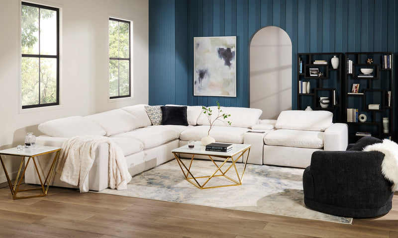Sky Modular 6-Piece Fabric Power Reclining Sectional with Console and Feather Down Cushions - Nathan Wheat