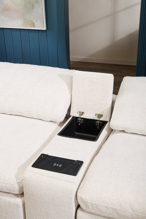 Sky Modular 6-Piece Fabric Power Reclining Sectional with Console and Feather Down Cushions - Nathan Wheat