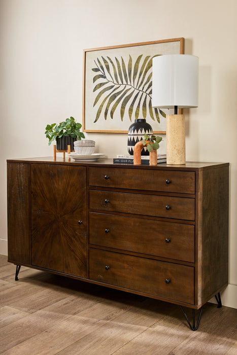 Kort & Co. Sol Dining Server with Built-In Shelves, Storage & 4 Drawers, 60\"W - Brown