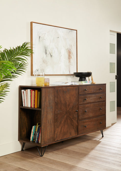 Kort & Co. Sol Dining Server with Built-In Shelves, Storage & 4 Drawers, 60\"W - Brown