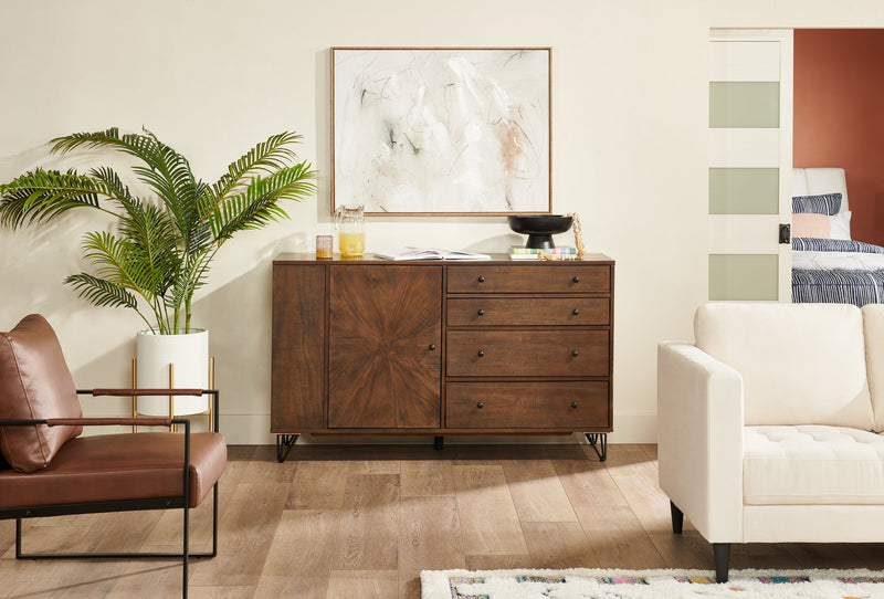 Kort & Co. Sol Dining Server with Built-In Shelves, Storage & 4 Drawers, 60\"W - Brown