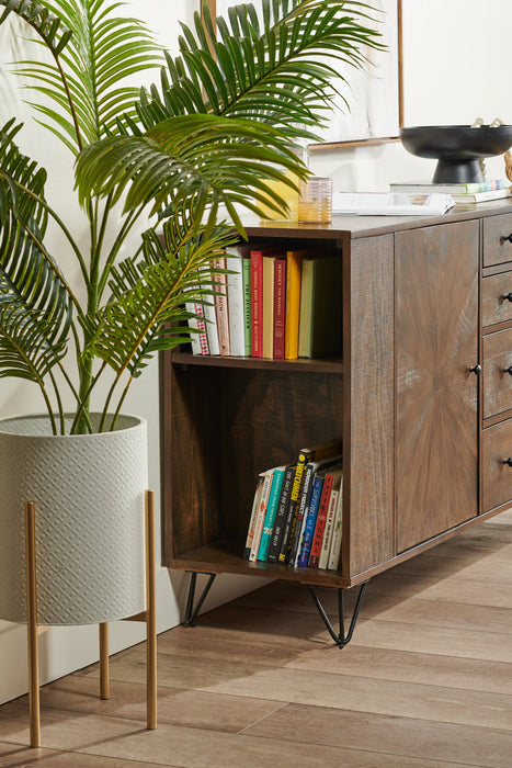 Kort & Co. Sol Dining Server with Built-In Shelves, Storage & 4 Drawers, 60\"W - Brown