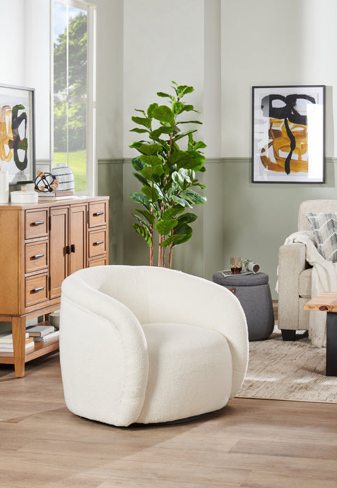 Solo 31.1\" Sherpa Fabric Curved Accent Chair - Ice Cream 