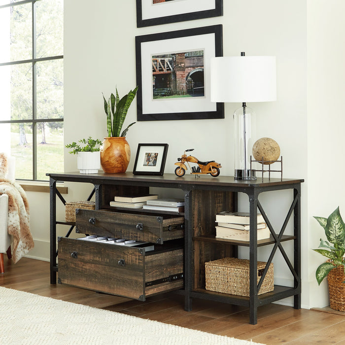 Steel River 66.06\" Commercial Grade Large Credenza with 2-Drawers & Open Shelves - Carbon Oak