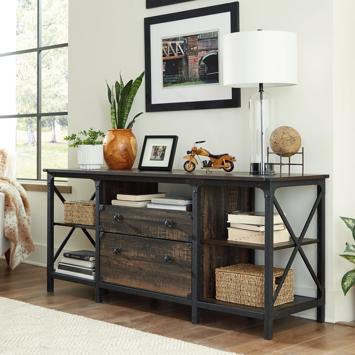 Steel River 66.06\" Commercial Grade Large Credenza with 2-Drawers & Open Shelves - Carbon Oak