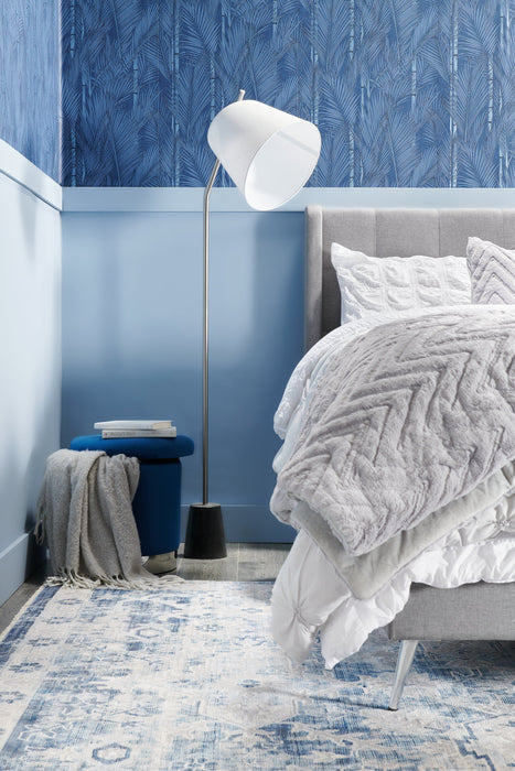 Storm Brushed Steel with Black Marble Base 3-Piece Set, Floor and Two Table Lamps