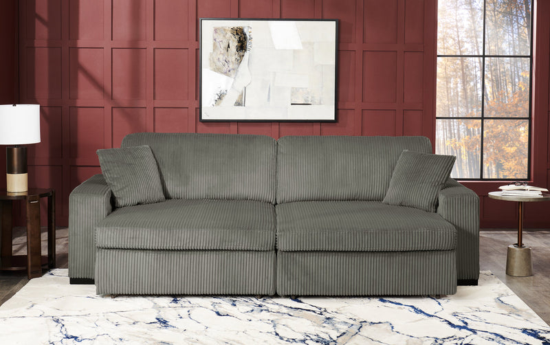 Stratus 108\" Faux Fur Fabric Full-Size Sofa Bed with Power Sliding - Fog Grey
