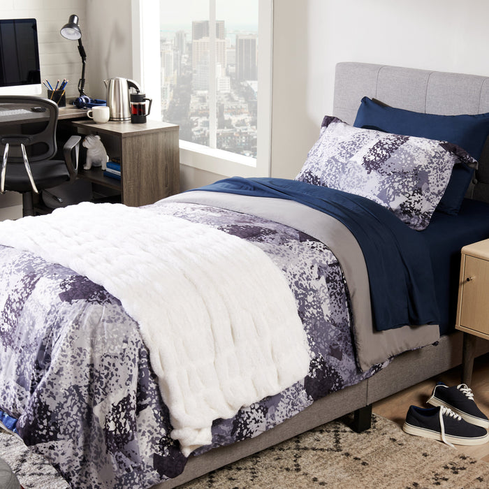 Tara Upholstered Bed in Grey Linen-Look Fabric, Button Tufted - Twin Size