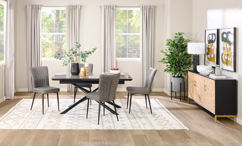Tavo Dining Chair with Microfibre Polyester Fabric, Metal - Grey