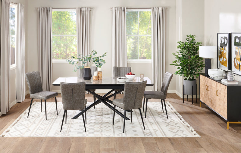 Tavo Dining Chair with Microfibre Polyester Fabric, Metal - Grey