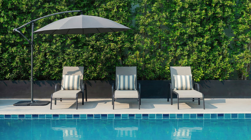 Tuscany Outdoor Patio Lounger with Adjustable Backrest - Metal, UV & Weather Resistant - Beige/Black