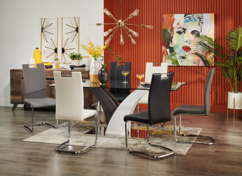 Tuxedo Dining Table with Glass Top, Pedestal Base, 72\"W - Grey & White