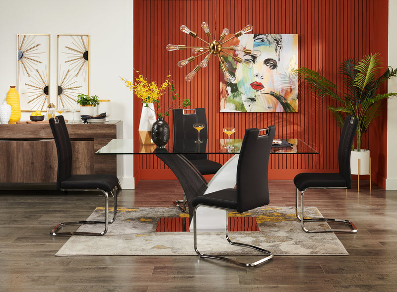 Tuxedo Dining Chair with Vegan-Leather Fabric, Metal - Black