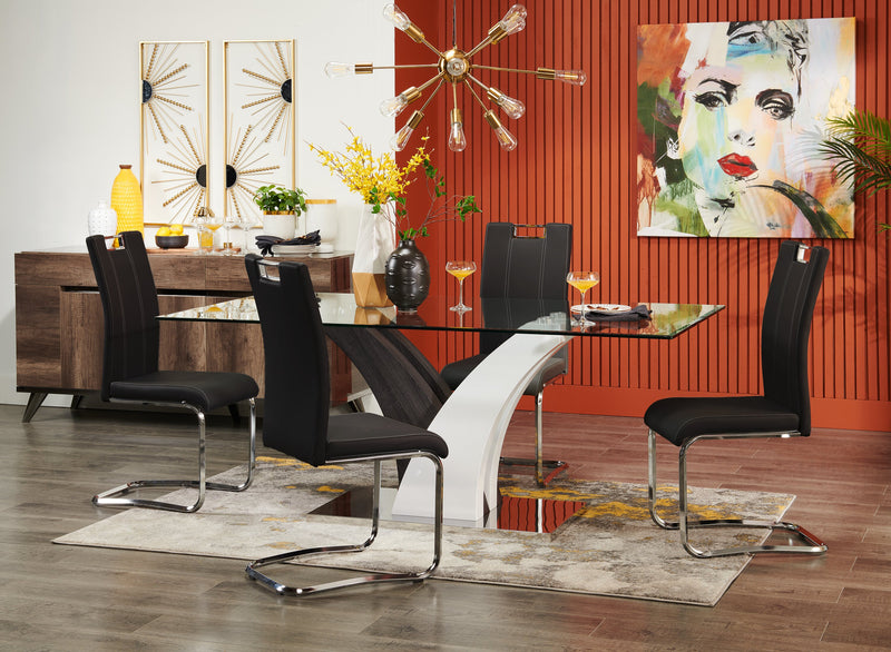 Tuxedo Dining Chair with Vegan-Leather Fabric, Metal - Black