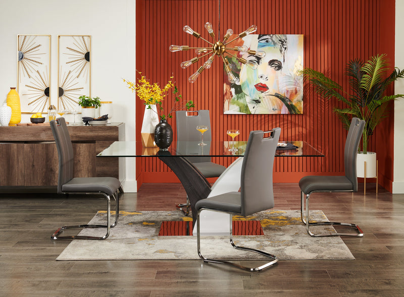 Tuxedo Dining Chair with Vegan-Leather Fabric, Metal - Grey