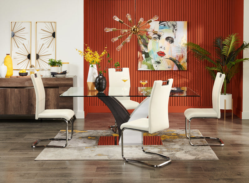 Tuxedo Dining Chair with Vegan-Leather Fabric, Metal - White