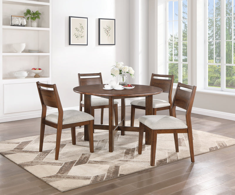 Vale 5pc Dining Set with Table & 4 Chairs, 48\"W Round - Brown & Beige