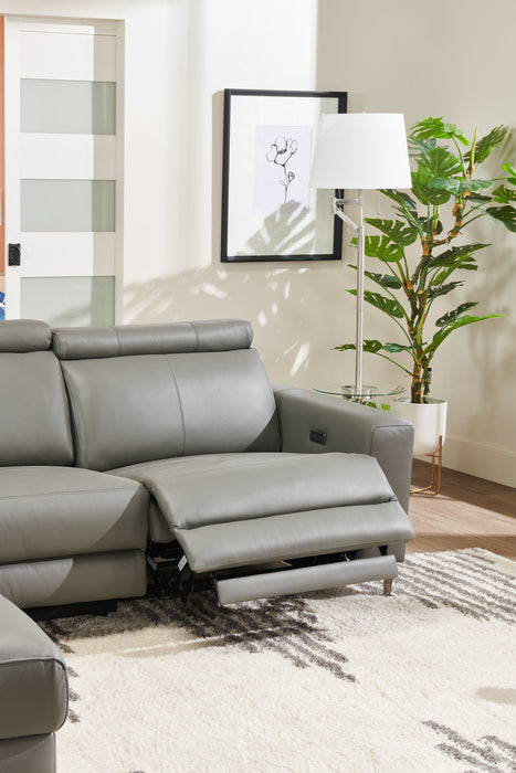 Valentino 3-Piece Left-Facing Genuine Leather Power Reclining Sectional with Adjustable Headrests - Grey