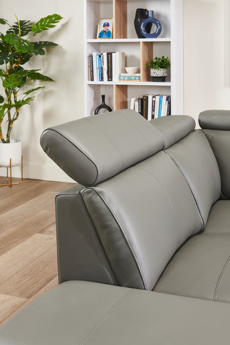Valentino 3-Piece Left-Facing Genuine Leather Power Reclining Sectional with Adjustable Headrests - Grey