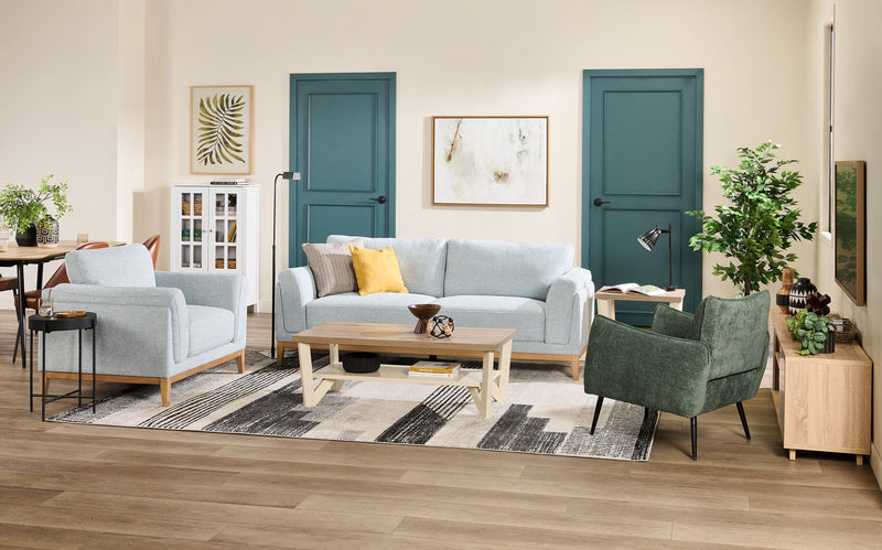 Valley 67.7\" Fabric Loveseat with Rubberwood Base and Legs - Grey