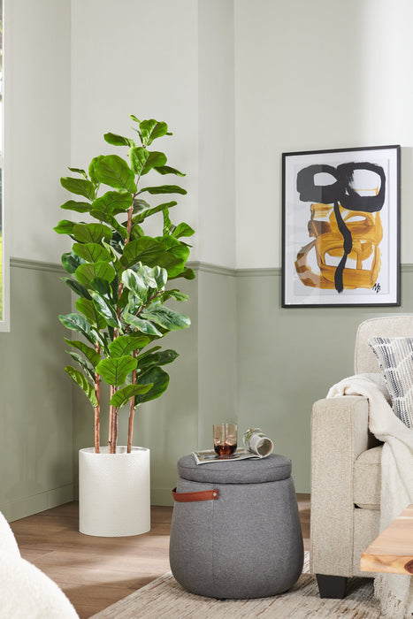 Vancouver 18\" Round Fabric Storage Ottoman with Handle - Grey