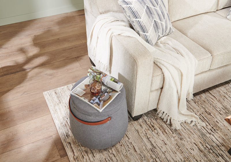 Vancouver 18\" Round Fabric Storage Ottoman with Handle - Grey