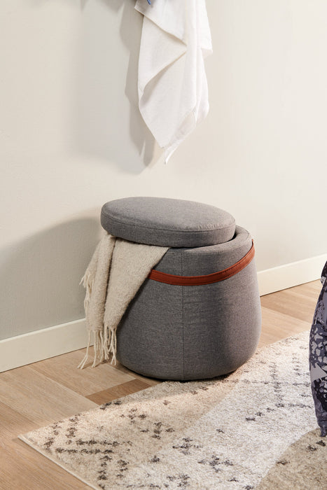 Vancouver 18\" Round Fabric Storage Ottoman with Handle - Grey
