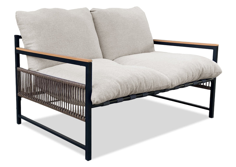 Vegas 4-Piece Outdoor Patio Set with Loveseat, 2 Chairs & Coffee Table - Resin Rope Wicker, UV & Weather Resistant - Natural/Black