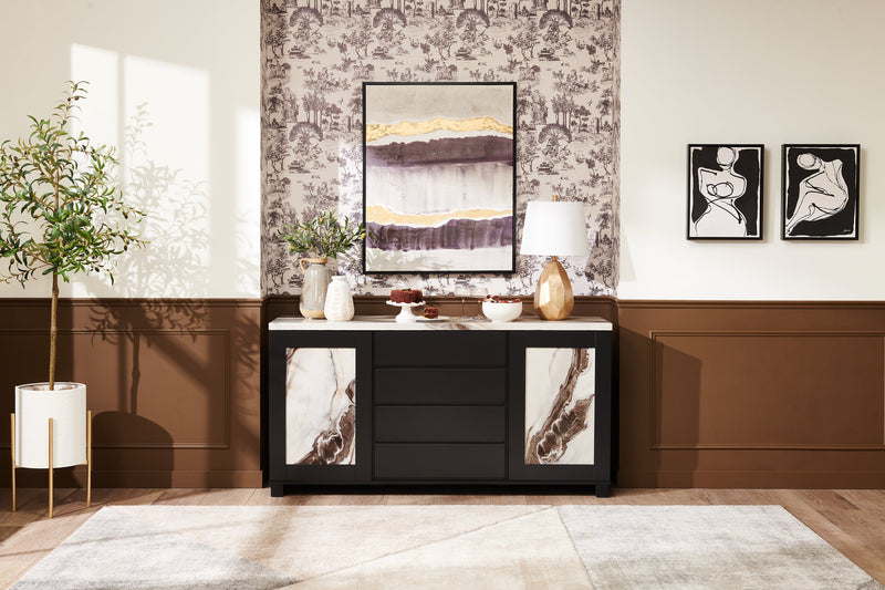 Vega Dining Server with Storage & 4 Drawers, 66\"W - Black & White