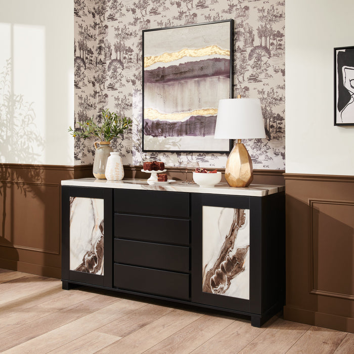 Vega Dining Server with Storage & 4 Drawers, 66\"W - Black & White