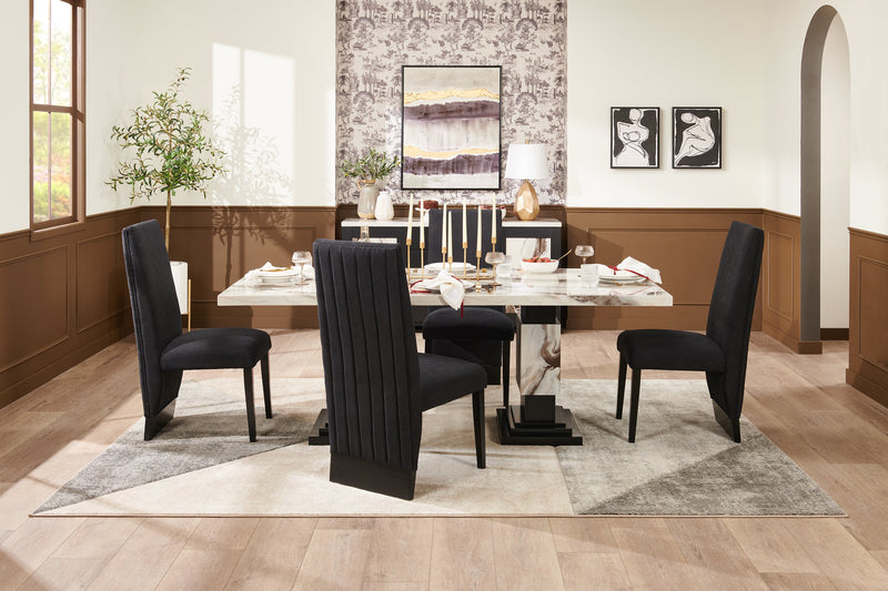 Vega Dining Chair with Polyester Fabric, Wood, Channeled Tufting - Black