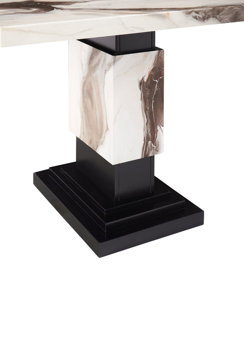 Vega Dining Table, Marble Look, Pedestal Base, 82\"W - Black & White