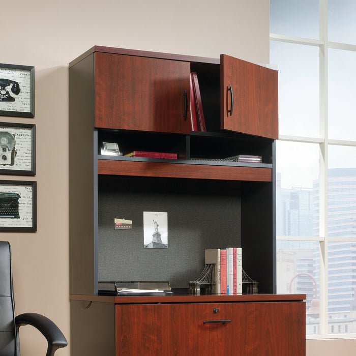 Via 36.54\" Commercial Grade Filing Hutch with Cabinet & Cubbyhoes - Cherry & Grey