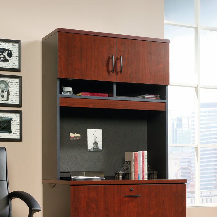 Via 36.54\" Commercial Grade Filing Hutch with Cabinet & Cubbyhoes - Cherry & Grey
