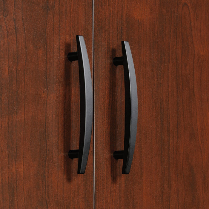 Via 59.45\" Commercial Grade Credenza Hutch with Cabinets & Cubbyholes - Cherry & Grey