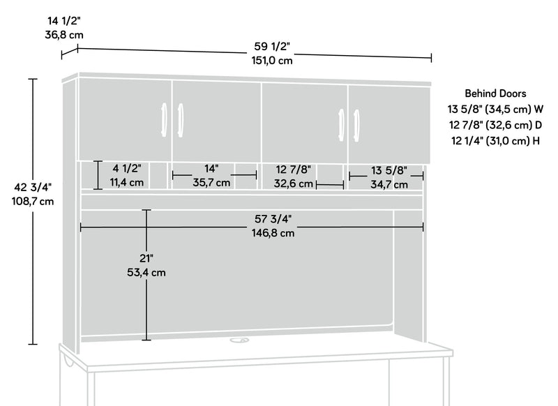 Via 59.45\" Commercial Grade Credenza Hutch with Cabinets & Cubbyholes - Cherry & Grey