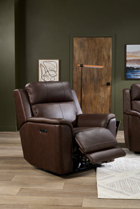 Vibe 40\" Genuine Leather Massage Power Reclining Chair with Immersive Audio and Power Headrests - Brown