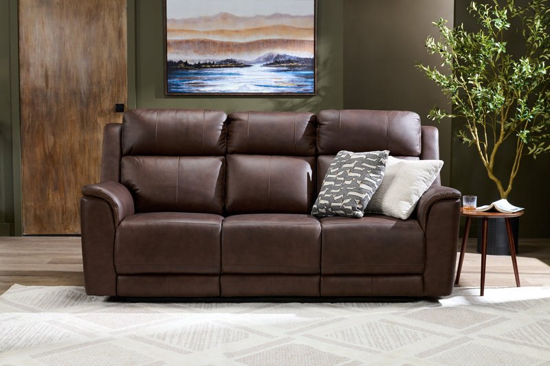 Vibe 85\" Genuine Leather Massage Power Reclining Sofa with Immersive Audio and Power Headrests - Brown