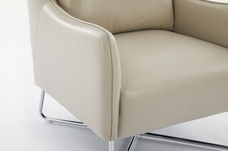 Vine 34.6\" Leather-Look Fabric Accent Chair with Metal Legs - Taupe 