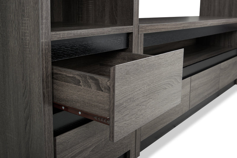 Walker 98.5\" 3-Piece Entertainment Centre with Storage and Cable Management for TVs up to 70\"- Distressed Grey