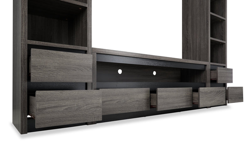 Walker 98.5\" 3-Piece Entertainment Centre with Storage and Cable Management for TVs up to 70\"- Distressed Grey