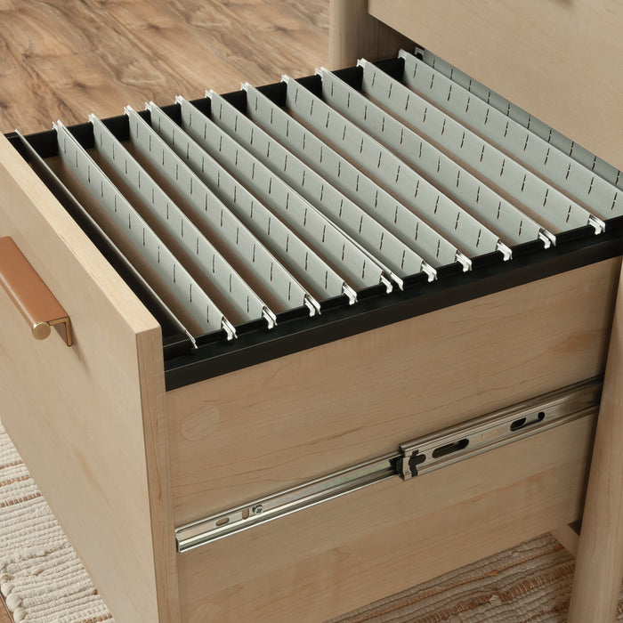 Whitaker Point 65.98\" Commercial Grade Executive Office Desk with 5-Drawers & Cabinet - Natural Maple