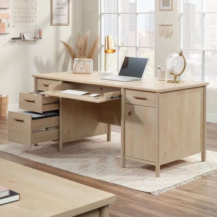 Whitaker Point 65.98\" Commercial Grade Executive Office Desk with 5-Drawers & Cabinet - Natural Maple