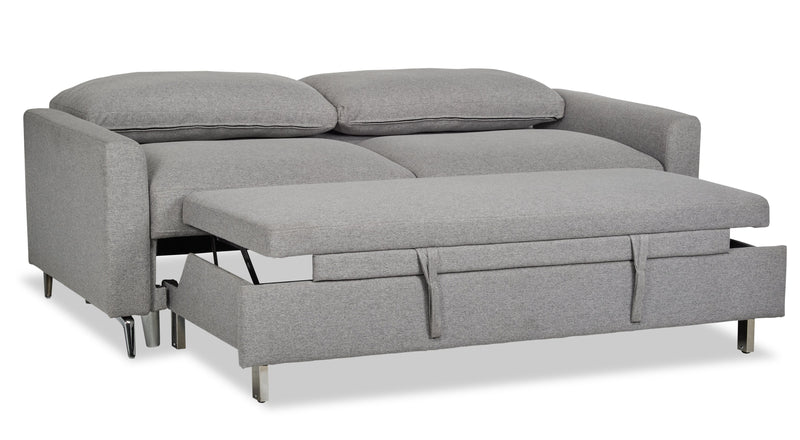 Wilson 77.5\" Linen-Look Fabric Sleeper Sofa with Drop-Down Back Cushions and Metal Legs - Solis Grey 